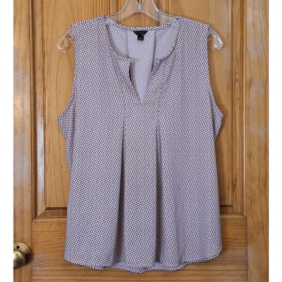 NWOT Ann Taylor Sleeveless Blouse Women's Large Petite Pink Black Polka Dot Prep - Picture 1 of 8